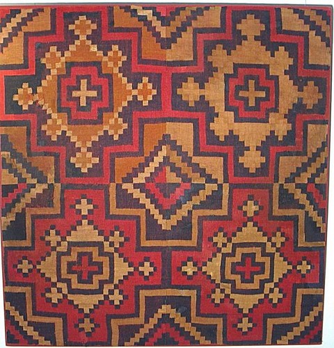 Nazca Scaffold Weave Panel with five diamonds in red and brown Price Upon Request