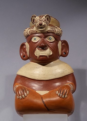 Ceramic: Moche I - II Effigy Vessel of the Decapitator Ai Apaec $29,000