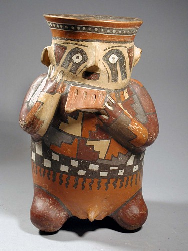Ceramic: Nazca Polychrome Effigy Jar with Flute Player $14,000