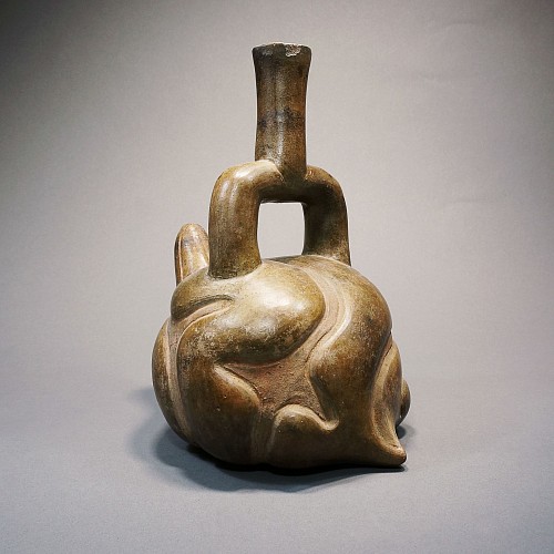 Chavin Tembladera Style Stirrup Spout Brownware Vessel in the form of an Abstract Animal $8,500