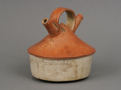 Ceramic: Calima Ceramic Double Spout Vessel in Shape of a Circular  House $4,500