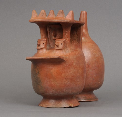 Exhibition: Andean House Models, Work: Virú Double Chambered Single Spout Whistling Vessel in the Form of a Temple $4,500