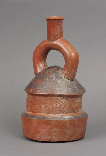 Ceramic: Chavin Stirrup Spout Vessel in the Form of a House $7,500