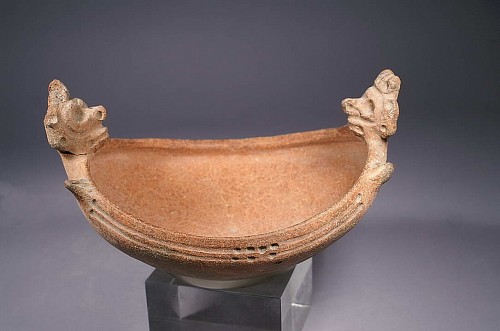 Taino ceramic rose-orange bowl with Anthropomorphic  Head Adornos •SOLD