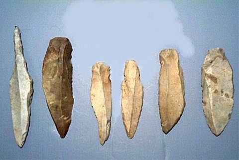 Dominican Republic, Neolithic Taino group of six sillex white blades
These are flaked, xillex stone dagger type implements.  This type of flaked stone tool has been assigned to the "Courian subseries" (Rouse, 1992, p55).  It is characterized by an elaboration on the "Casimiran"  (Casimiran refers to a period during the Lithic age - 4000-400BC and is used only to describe artifacts found on the two largest Caribbean islands of Cuba and Hispaniola)  tradition of flaked-stone working in which the artisans collected fine grained rocks and struck them with hammerstones to chip off a succession of irregularly shaped flakes.  These tools fashioned into knife blades  were probably used to kill and butcher animals.   Illustrated examples of flaked stone daggers are discussed  in Rouse, Irving, "The Tainos: Rise and Decline of the People Who Greeted Columbus", Yale University Press, 1992, Fig. 16.
Period: Dominican Republic, Taino, Neolithic, c. 1000 - 400 BC
Media: Stone
Dimensions: Longest: 9"; shortest: 5"
Price Upon Request
MM017