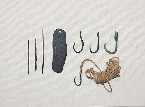 Copper Fish Hooks and Copper Needles for Spearing, with Sharpening Stone