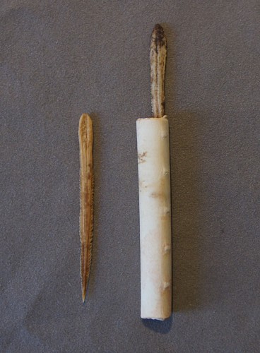 Two Stingray Stingers with Bone Container