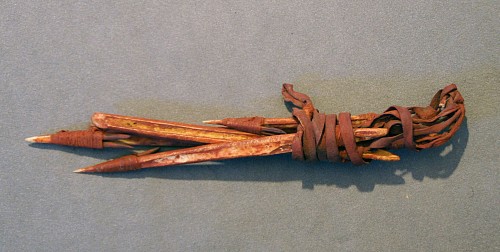 Four Bone and Thorn Harpoon Forepoints Lashed Together with Leather