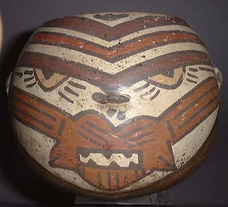 Ceramic: Nazca Ceramic Bowl with puma head wearing a mouth mask $4,680
