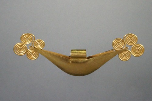 Exhibition: Online Exhibition of Over 40 Pre-Colombian Gold Works, Work: VicÃºs Gold Crescent Tweezers with Four Spirals on Each End Price Upon Request
