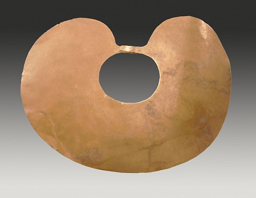 Exhibition: Online Exhibition of Over 40 Pre-Colombian Gold Works, Work: Calima Gold Kidney Shaped Nose Ornament with Satin Finish $14,500