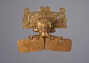 Colombia, Quimbaya Style Gold Pendant of a Tumbling Shaman with Two Rectangular Dangles
Metal