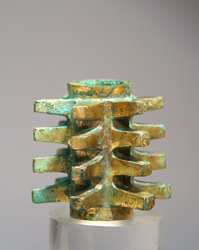 Exhibition: Online Exhibition of Over 40 Pre-Colombian Gold Works, Work: Vicús Gilt Copper Mace Head with four Levels of Six Pointed Stars &bull;SOLD