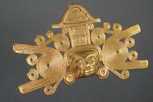 Exhibition: Online Exhibition of Over 40 Pre-Colombian Gold Works, Work: Quimbaya Cast Gold Pendant of a Lord Price Upon Request
