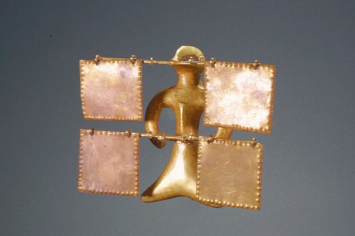 Exhibition: Online Exhibition of Over 40 Pre-Colombian Gold Works, Work: Uruba Style Bird Pendant with Square Plaque Dangles $12,500
