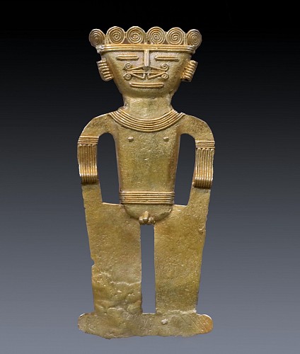 Quimbaya cast gold pendant of a Lord in a Trance •SOLD