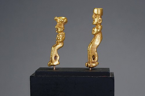 Exhibition: Online Exhibition of Over 40 Pre-Colombian Gold Works, Work: Two Inca Miniature Cast Gold Standing Figures $6,500