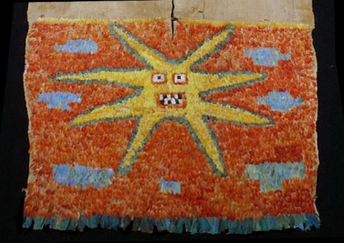 Early Nazca/Sihuas Feather Tunic With the Eight Pointed Star On an Orange Ground •SOLD