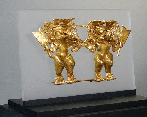 Exhibition: Online Exhibition of Over 40 Pre-Colombian Gold Works, Work: Cocle Cast Gold Anthropmorphized Twin Warriors Price Upon Request