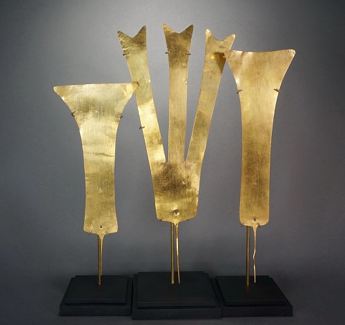 Exhibition: Online Exhibition of Over 40 Pre-Colombian Gold Works, Work: Three Chavin Gold Plumes for Headdress $21,000
