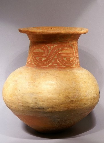 Ceramic: Marajo large ceramic bichrome vessel with incised neck $17,500