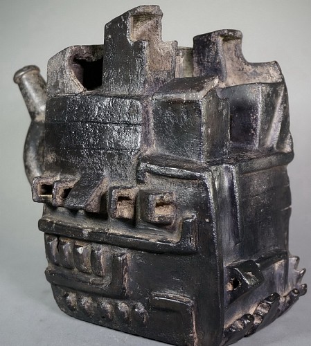 Ceramic: Moche I Blackware Architectural Model Depicting An Adobe Temple Site $12,000