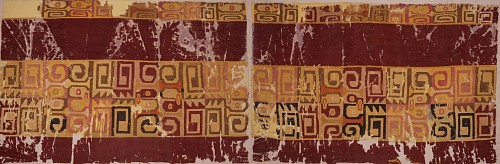 Textile: Large fragment to a Wari tunic in Unusual Colors with Abstract Monkey Faces $6,950
