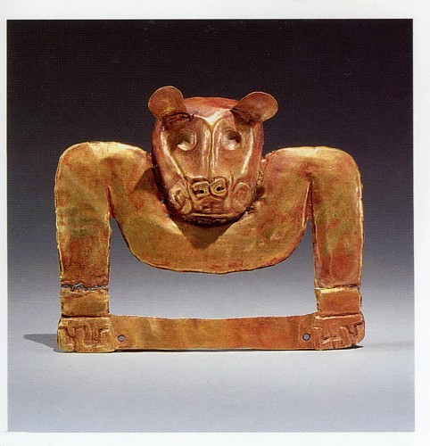 Peru - Late Chavin Hammered and Soldered Gold  pendant with a Feline Head Price Upon Request