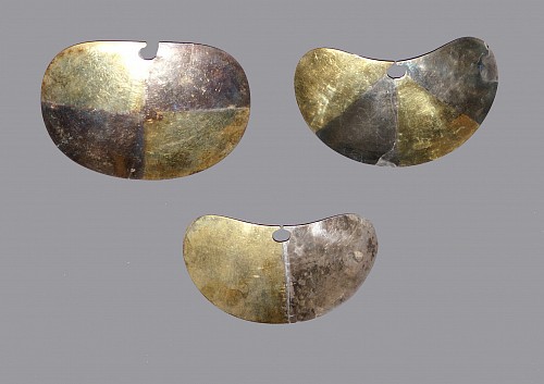 Exhibition: Online Exhibition of Over 40 Pre-Colombian Gold Works, Work: Three Moche Bi-Metallic Nose Ornaments $12,000