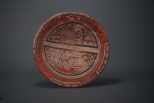 Ceramic: Macaracas Stye Ceramic Dish Decorated with Stylized Pair of Saurians $1,650