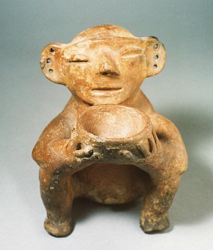 Ceramic: Ecuadorian Ceramic Seated Figure Holding a Bowl $2,000