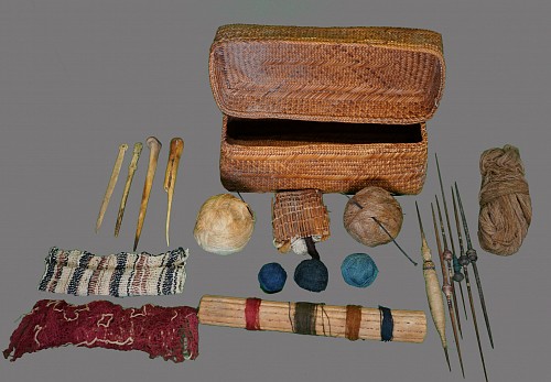 Textile: Chancay Basket with Weaving Implements $3,500