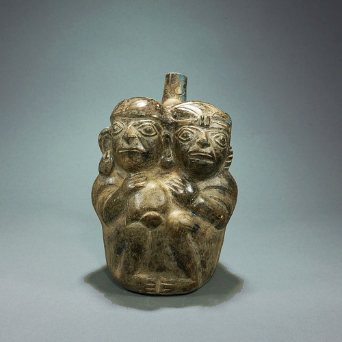 Exhibition: AFFORDABLE ARTIFACTS: $3,500 and UNDER, Work: Moche II Grayware Vessel with Embracing Couple Price Upon Request
