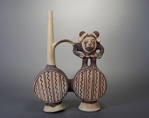 Exhibition: AFFORDABLE ARTIFACTS: $3,500 and UNDER, Work: Chancay Double-Chambered Whistling Vessel with Animal Impersonator $1,400