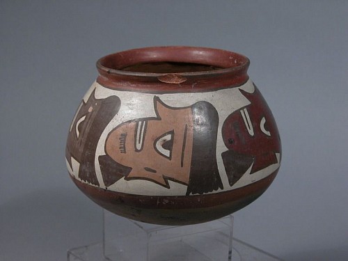 Exhibition: AFFORDABLE ARTIFACTS: $3,500 and UNDER, Work: Small Nasca Bowl with Painted Trophy Heads $2,400