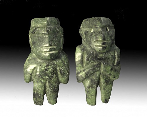 Pair of Miniature Dark Green Jadite Mezcala Figures of the M16 Type $2,400