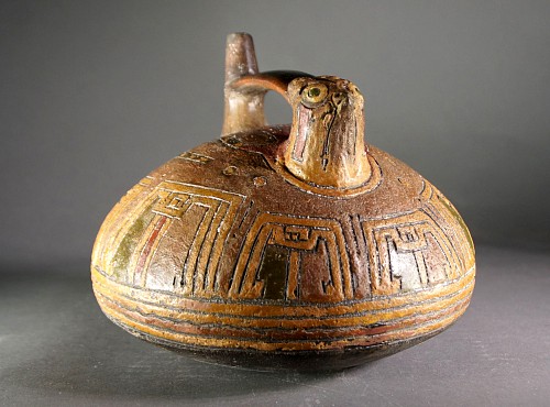 Exhibition: AFFORDABLE ARTIFACTS: $3,500 and UNDER, Work: Paracas Bridge Spout Vessel with Falcon's Head $3,400