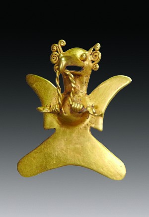 Costa Rica - Veraguas Cast Gold Eagle Pendant With Intertwining Serpents $12,750
