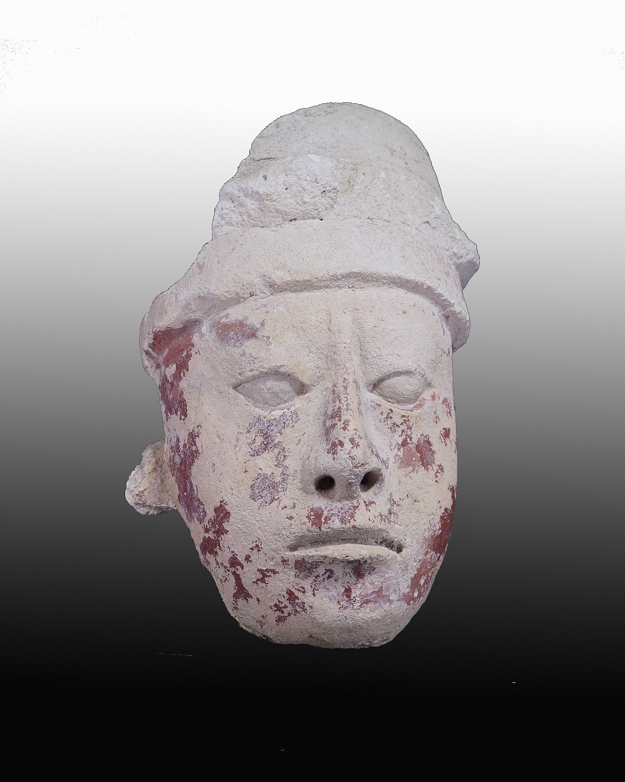 Mexico, Mayan Stucco Face of a Ruler
This Mayan ruler wears stone headdress and has carefully crafted facial features.   It originates from Chiaps, Mexico, and was formerly in the collection of Hiroshi Miura in Tokyo, Japan, prior to 1970.
Media: Stone
Dimensions: Height: 11 1/2  x Width: 7"  Depth: 6 1/2"
$16,000
n3046