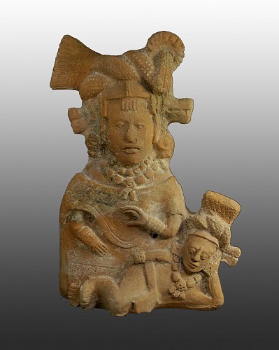 Ceramic: Mayan Ceramic Figural Rattle of A Female Figure with Child $4,500