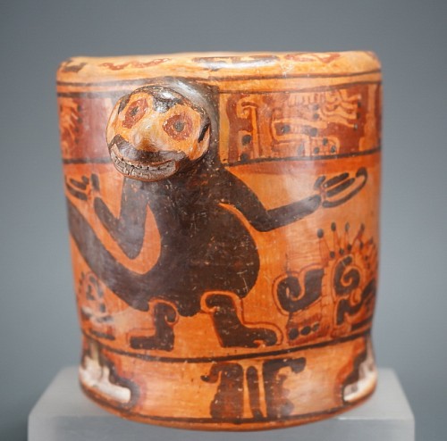 Honduras - Mayan Ulua Valley Ceramic Vessel with Protruding Monkey Head Handles &bull;SOLD