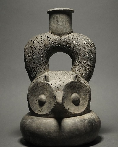Chavin Stirrup Spout Vessel in the Form of an Owl's Head $6,750