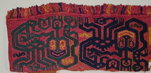 Paracas  Border Section with Three Colorful Felines on Red Gound $3,250