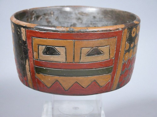 Ceramic: Paracas Polychrome Bowl with Incised Mask Design $16,500
