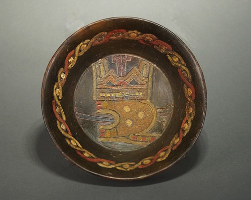 Paracas Phase 8 High Fired Ceramic Flared Dish with Feline in Profile $4,000