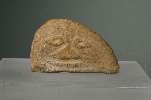 Work: Unusual Carved Brown Stone with a Face on Front and on Side