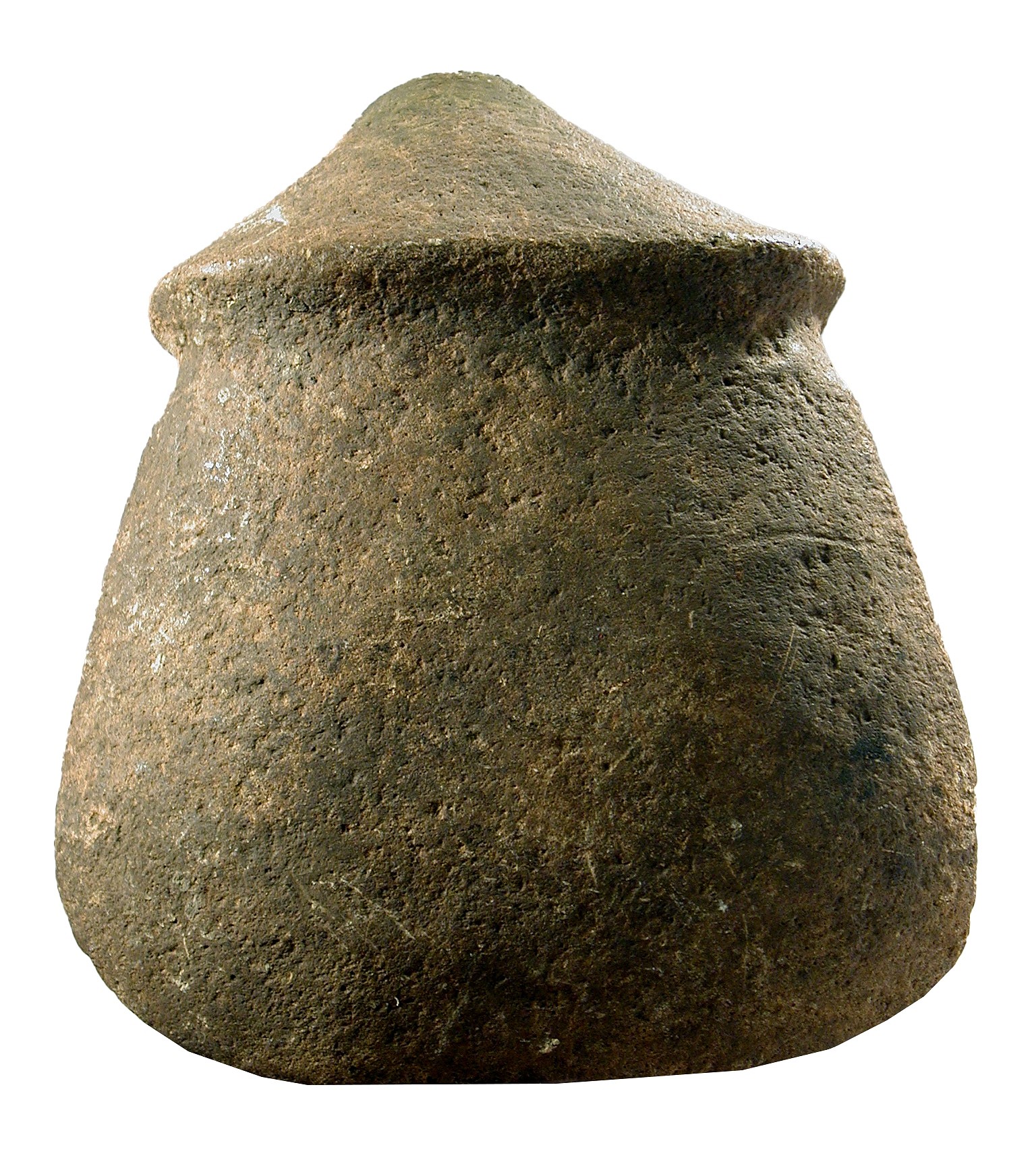 Dominican Republic, Sub-Courian Sandstone Nipple Axe Head
Axes of this type were fashioned from basalt and igneous rocks, and they are among the earliest dated tools found in the Caribbean. They were secured to wooden handles for use by pre-ceramic people who migrated into the region from South America, beginning about 6000 BC.
Period: Dominican Republic, Courian Subseries, c. 2000 BC - AD 250
Media: Stone
Dimensions: Height: 6" inches
98211B
