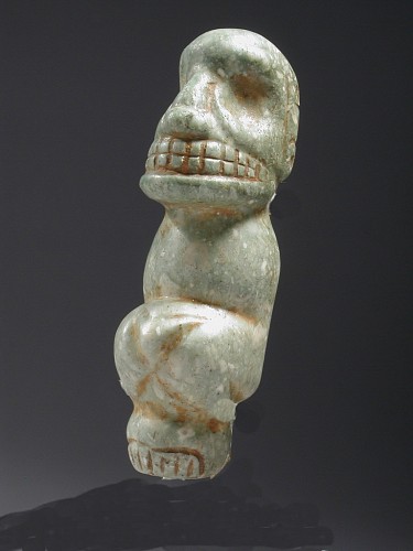 Work: Taíno Green Stone Skeletal Figure Amulet in Crouching Position
