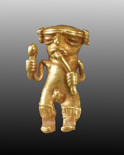 Metal: Chiriqui Cast Gold Miniature Flute Player $1,900