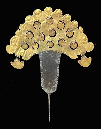 Peru - Wari Gold and Silver Bicephalous Arc (Serpent Deity) with Dangles $7,800